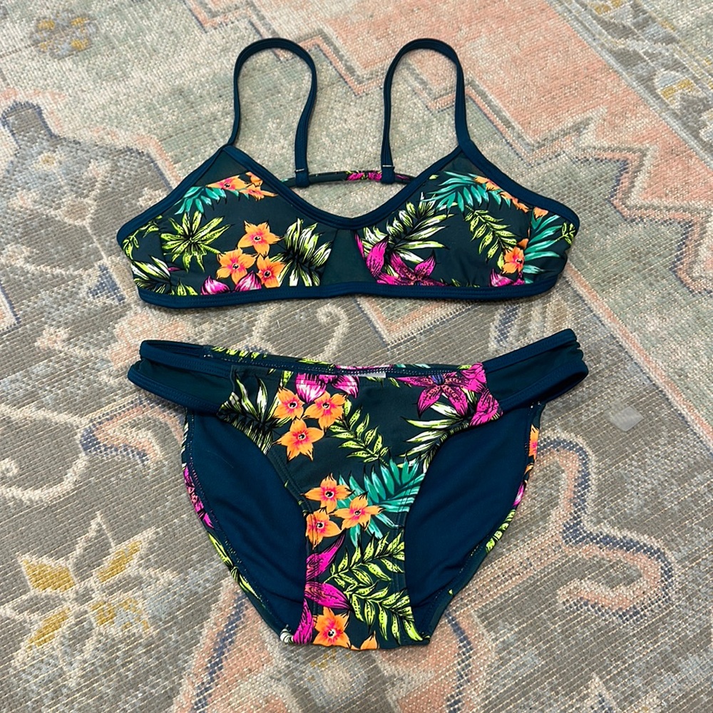 Dark Green & Floral Bikini